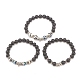 3 pièces 3 style bracelet extensible en pierre de lave naturelle et agate tibétaine avec tube en alliage perlé BJEW-JB08322-4