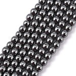 Chapelets de perles en hématite synthétique sans magnétiques, ronde, 4mm, Trou: 1mm, Environ 102 pcs/chapelet