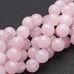 Natürlichen Rosenquarz Perlen Stränge, facettiert, Runde, rosa, 12 mm, Bohrung: 1 mm, ca. 16 Stk. / Strang, 7.8 Zoll