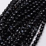 Chapelets de perles en agate à rayures noires naturelles/perles d'agate à bandes, facette, teinte, ronde, noir, 6mm, Trou: 1mm, Environ 62 pcs/chapelet, 15 pouce