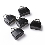 Латунные подвески из натурального черного обсидиана KK-E274-01P-011