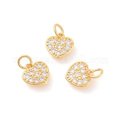 Messing Mikro ebnen Zirkonia Charme, cadmiumfrei und bleifrei, Herz, Transparent, golden, 10x10x1.8 mm, Bohrung: 3 mm