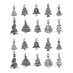 100pcs 10 encantos de aleación de estilo tibetano, sin plomo y el cadmio, árbol de Navidad, plata antigua, 20~30x10.5~17.5x1.5~5mm, agujero: 1.5~2.5 mm, 10 piezas / style