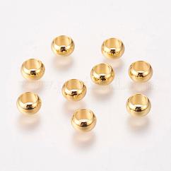 Perles européennes en laiton, perles de rondelle avec grand trou , sans cadmium et sans plomb, or, 7x4mm, Trou: 4.5mm