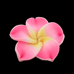 Perles de plumeria 3D en pâte polymère manuelles, rose chaud, 15x8mm, Trou: 2mm