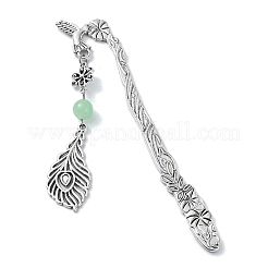 Закладки из сплава с круглыми бусинами из натурального и окрашенного малайзийского нефрита AJEW-JK00292