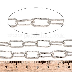 ハンマー仕上げの真鍮製ペーパークリップチェーン  溶接されていない  スプールで  長持ちメッキ  ラックめっき  鉛フリー＆カドミウムフリー  プラチナ  16.5x7.5x1.6mm&nbsp;KK-CBAC547-14P