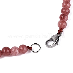 Collares babero redondos de cuentas de cuarzo fresa natural en forma de abanico&nbsp;NJEW-N064-04H