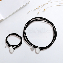 2 collana girocollo in corda a strati in pelle PU rettangolare in lega da 2 stili per donna&nbsp;NJEW-CL0001-34B