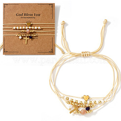 Плетеные браслеты из бисера в стиле бохо из латуни и искусственного жемчуга AF5105-2