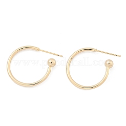 真鍮製スタンドピアス  ハーフフープピアス  純銀製のピンと  長持ちメッキ  14KGP本金メッキ  20x21x4mm  ピン：0.8mm&nbsp;X-EJEW-L245-001LG