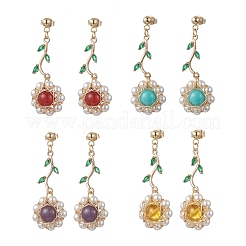4 paio di orecchini pendenti a forma di fiore in acciaio inossidabile 304 con zirconi cubici&nbsp;EJEW-TA00800