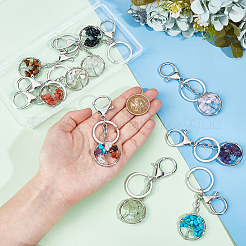 10 шт. 10 стиля плоских круглых брелоков с драгоценными камнями в форме дерева жизни KEYC-UN00002