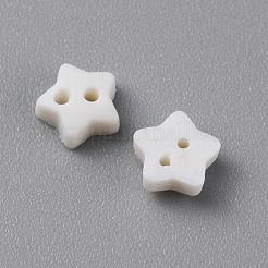 つや消しミニレジンボタン2つ穴  bjd 人形服アクセサリー  スター  ホワイト  6x6x2.5mm  穴：0.9mm  約100個/袋&nbsp;BUTT-WH0020-28A
