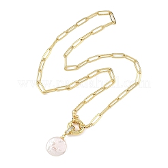 Collane da donna con ciondolo a moneta in perla barocca naturale keshi e catena a graffetta in ottone.&nbsp;NJEW-JN06143
