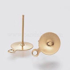 イオンプレーティング（IP）304ステンレススチールスタッドピアス金具  カン付き  フラットラウンド  ゴールドカラー  11x8x0.5mm  穴：1.5mm  ピン：0.7mm&nbsp;STAS-K184-04-01G
