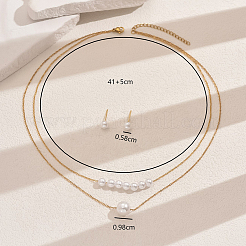 Комплекты из двухслойных ожерелий и серег-гвоздиков из искусственной круглой жемчужины 201 из нержавеющей стали для женщин FS8712