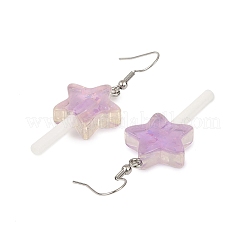 2 пара двухцветных сережек-леденцов в форме звездочек из искусственной смолы&nbsp;EJEW-JE06358