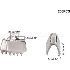 304ステンレススチールリボンカシメエンドパーツ  長方形  ステンレス鋼色  6x6.5mm  穴：2.5x1.5mm  200個/箱&nbsp;STAS-UN0009-40P