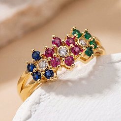 Verstellbare offene Manschettenringe aus Messing mit Mikropavé und Zirkonia für Damen&nbsp;WG472A5-01