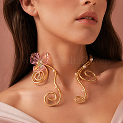 Verstellbare Manschetten-Choker-Halsketten aus Legierung und Harz mit spiralförmigem Blumenmuster und Imitationsperlen&nbsp;WGC7B88-01