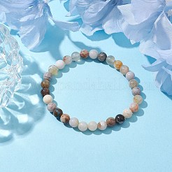 6mm ラウンド天然竹葉瑪瑙ビーズストレッチブレスレット（女性用）  内径：2-1/8インチ（5.4cm）&nbsp;BJEW-JB10660