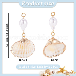 8 stücke 4 arten natürliche spirale shell anhänger und abs kunststoff imitation perlen&nbsp;PALLOY-PH01748