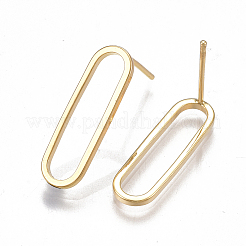 真鍮製スタンドピアス  ニッケルフリー  18KGP本金メッキ  オーバル  25x6.5mm  ピン：0.8mm&nbsp;X-KK-T038-484A