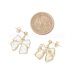 合金エナメルのピアス  蝶結び  304ステンレス鋼と真鍮を使用  ゴールドカラー  ホワイト  25x21mm&nbsp;EJEW-JE06449-03