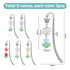 15 шт. 5-х цветные стеклянные тюльпаны-подвески-закладки AJEW-HS00009