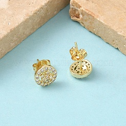 Круглые серьги-гвоздики из латуни с микропаве из прозрачных кубических цирконий EJEW-Z144-14G