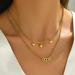 201 двухслойное ожерелье в форме сердца из нержавеющей стали с кристаллами и стразами для женщин AW1659