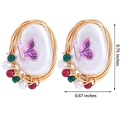 Pendientes de perlas de concha con mariposa acrílica&nbsp;JE973A