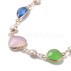 Красочное треугольное стеклянное колье с кулоном и латунными цепочками&nbsp;NJEW-A015-15KCG