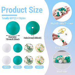 60 pz 4 stili perline in silicone perline di gomma rotonde perline distanziatrici sciolte da 15 mm per forniture fai da te per la creazione di portachiavi di gioielli&nbsp;FIND-TA0010-30A