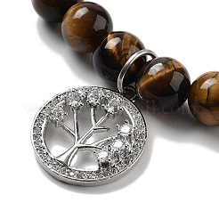 Эластичные браслеты из натурального тигрового глаза с круглыми бусинами и чакрой&nbsp;BJEW-K251-01E