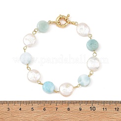 Braccialetti con perline a moneta in larimar naturale e perle keshi&nbsp;BJEW-JB14465