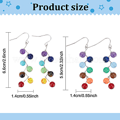 2 пара серег-подвесок с круглыми бусинами из окрашенных натуральных и синтетических смешанных драгоценных камней в 2 стилях EJEW-AN0002-78