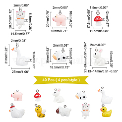 40スタイルの樹脂ペンダント10個  イヤリングのDIY  きのこ＆アヒル＆牛＆鶏＆蜂＆羊＆白鳥＆ウサギ＆豚＆猫  ミックスカラー  16~28.5x14.5~27x3.5~19mm  穴：2mm  4個/スタイル&nbsp;CRES-AR0001-13