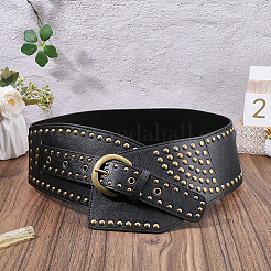 Retro-antike Bronzelegierung Nieten PU-Leder weißer Taillengürtel für Frauen&nbsp;AJEW-WH20098-075A