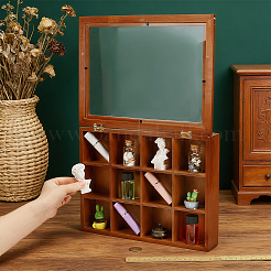 Caja de almacenamiento de madera de 12 compartimento con tapa transparente&nbsp;AJEW-WH0643-012