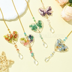 Подвеска в виде сердца из натурального драгоценного камня с проволочной обмоткой и деревом&nbsp;HJEW-FS00021