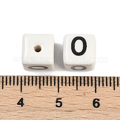 磁器のビーズ  文字のある正方形  アルファベットのO  8.5x8.5x8.5mm  穴：1.6mm&nbsp;PORC-R003-08O