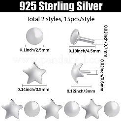 30 шт. 2 стиля 925 булавки с плоской головкой из стерлингового серебра&nbsp;STER-SC0001-70P