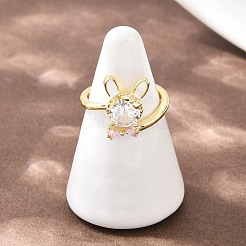 Женские кольца-манжеты с зайчиками и бантами из латуни с микропаве из кубических цирконий&nbsp;RJEW-A088-10G