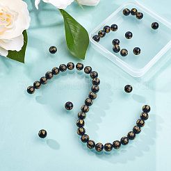 Природные обсидиана круглые резные Ом Мани Падме гул бисер пряди&nbsp;G-OC0001-35