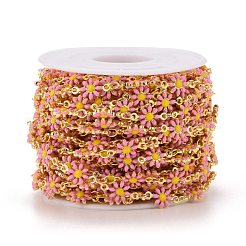 Латунные цепочки с цветком ромашки и овальными звеньями CHC-I035-13G-10