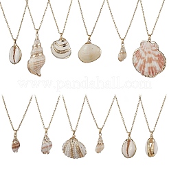 12 шт. 12 стиля гальванизированных натуральных смешанных ожерелий с подвесками из ракушек NJEW-JN05212