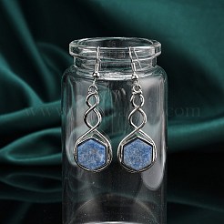 Orecchini pendenti esagonali in avventurina blu naturale&nbsp;EJEW-K298-01P-07
