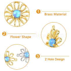 2 шт. 2-цветная латунь с синтетическими опаловыми цветочными звеньями/соединителями&nbsp;KK-YW0004-45